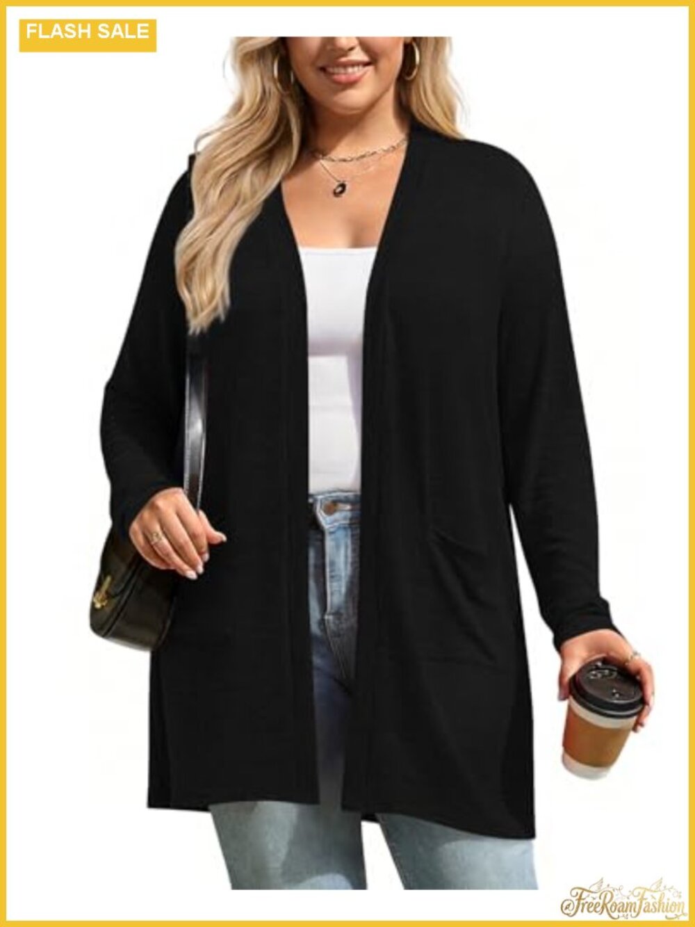Plus Size Lightweight Knit Cardigan Sweater with Pockets for Fall